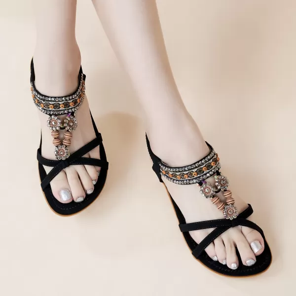 Womens Sandals Dressy Summer: Flat Shoes Comfortable Bohemian Elastic Ankle Strap Beach Walking Sandals for Women