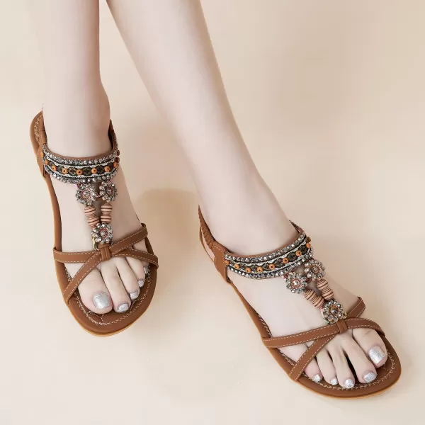 Womens Sandals Dressy Summer: Flat Shoes Comfortable Bohemian Elastic Ankle Strap Beach Walking Sandals for Women