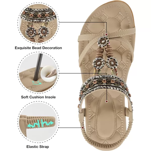 Womens Sandals Dressy Summer: Flat Shoes Comfortable Bohemian Elastic Ankle Strap Beach Walking Sandals for Women