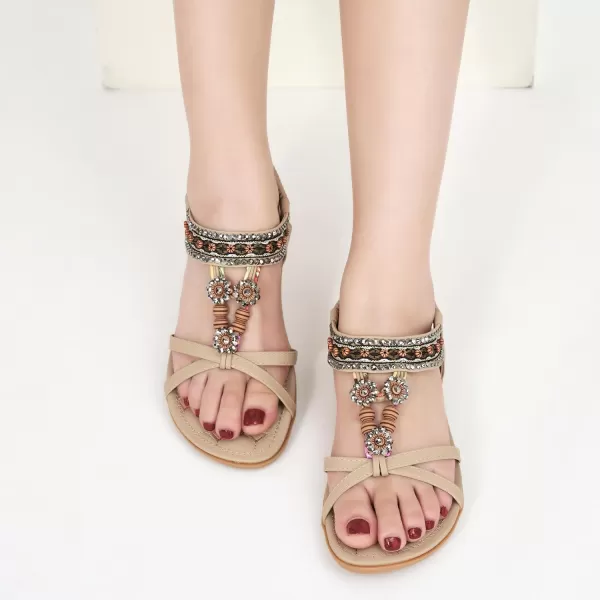 Womens Sandals Dressy Summer: Flat Shoes Comfortable Bohemian Elastic Ankle Strap Beach Walking Sandals for Women