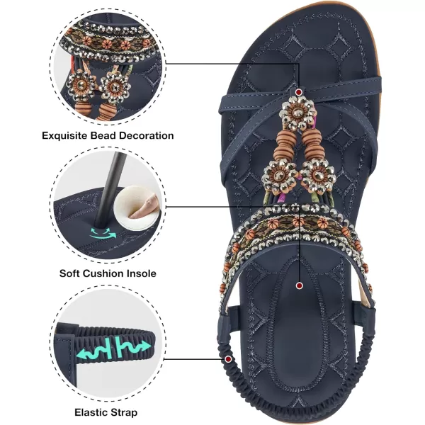 Womens Sandals Dressy Summer: Flat Shoes Comfortable Bohemian Elastic Ankle Strap Beach Walking Sandals for Women