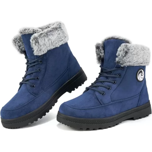Alicegana Women's Cotton Warm Fur Snow Winter Lace Up Flat Cute Plus Size Comfortable Ankle Platform Boots