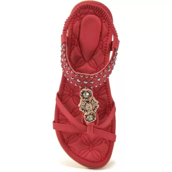 Alicegana Womens Sandals Shoes Comfort Walking with Non Slip on Casual Summer Beach Shoes Dress Ankle Elastic Jeweled Bohemian Flats