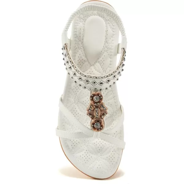 Alicegana Womens Sandals Shoes Comfort Walking with Non Slip on Casual Summer Beach Shoes Dress Ankle Elastic Jeweled Bohemian Flats