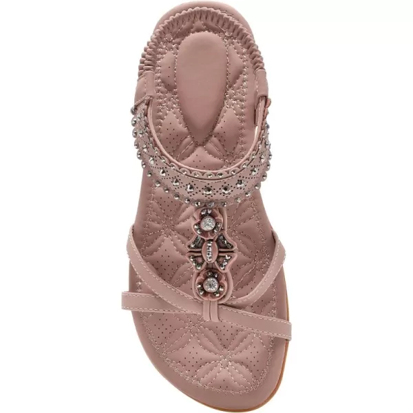 Alicegana Womens Sandals Shoes Comfort Walking with Non Slip on Casual Summer Beach Shoes Dress Ankle Elastic Jeweled Bohemian Flats