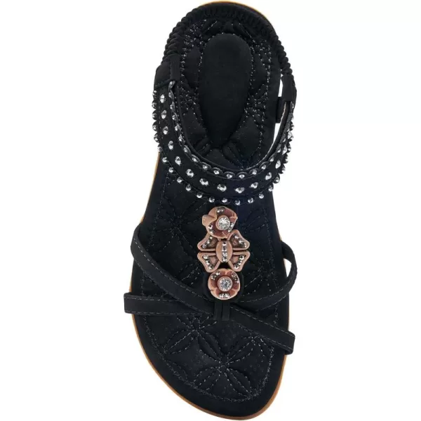Alicegana Womens Sandals Shoes Comfort Walking with Non Slip on Casual Summer Beach Shoes Dress Ankle Elastic Jeweled Bohemian Flats