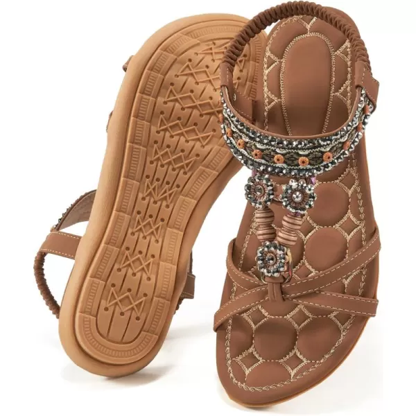 Womens Sandals Dressy Summer: Flat Shoes Comfortable Bohemian Elastic Ankle Strap Beach Walking Sandals for Women