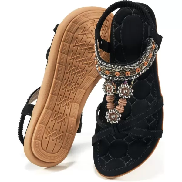 Womens Sandals Dressy Summer: Flat Shoes Comfortable Bohemian Elastic Ankle Strap Beach Walking Sandals for Women
