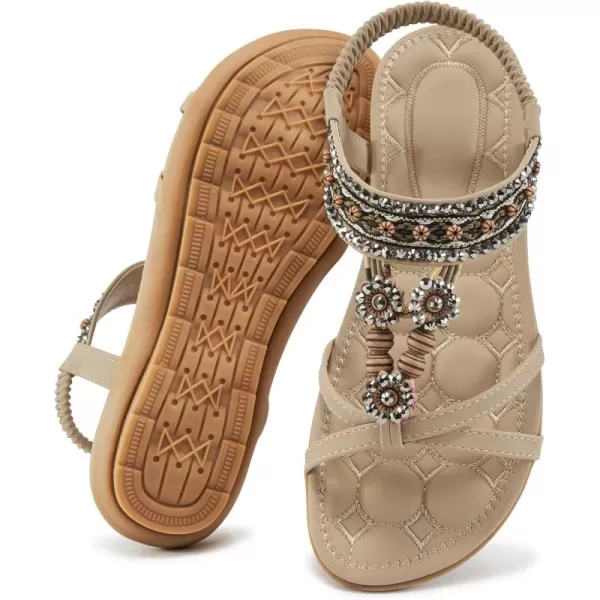 Womens Sandals Dressy Summer: Flat Shoes Comfortable Bohemian Elastic Ankle Strap Beach Walking Sandals for Women