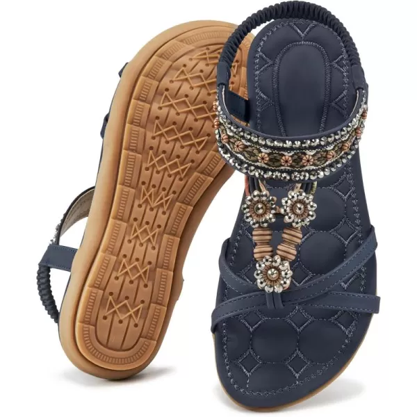 Womens Sandals Dressy Summer: Flat Shoes Comfortable Bohemian Elastic Ankle Strap Beach Walking Sandals for Women