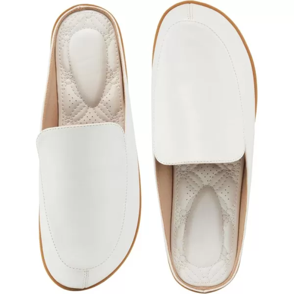 Alicegana Womens Mules Flats Comfortable - Backless Loafers Slip on Shoes Casual Closed Toe Slides Dressy Mules for Women White