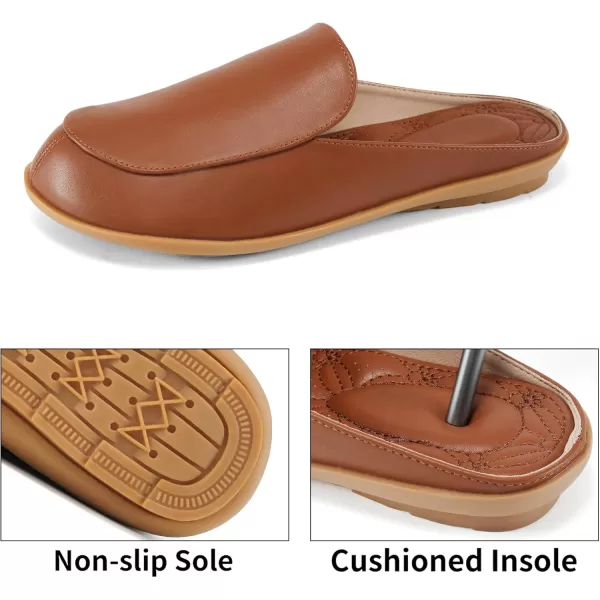 Alicegana Womens Mules Flats Comfortable - Backless Loafers Slip on Shoes Casual Closed Toe Slides Dressy Mules for Women Brown