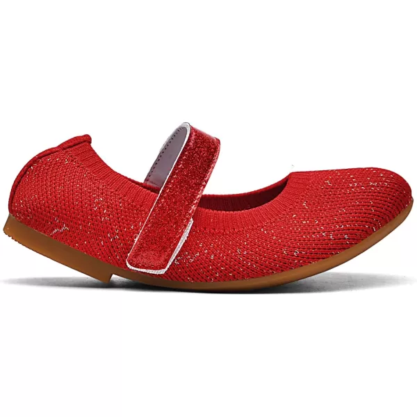 imageGirls Ballet Flats Dress Shoes School Mary Jane Glitter Princess Shoes for Kids Toddler Slip on Knitted