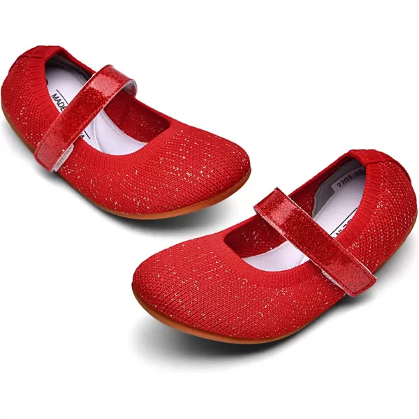 imageGirls Ballet Flats Dress Shoes School Mary Jane Glitter Princess Shoes for Kids Toddler Slip on Knitted