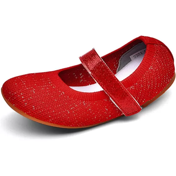 imageGirls Ballet Flats Dress Shoes School Mary Jane Glitter Princess Shoes for Kids Toddler Slip on Knitted