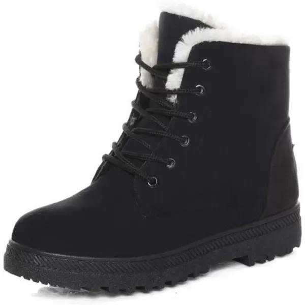 Alicegana Women's Cotton Warm Fur Snow Winter Lace Up Flat Cute Plus Size Comfortable Ankle Platform Boots