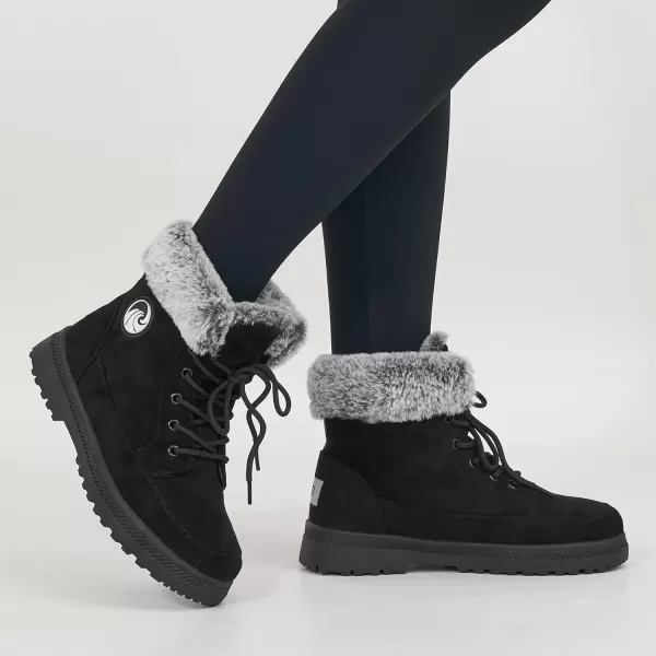imageAlicegana Women Winter Boots Snow Warm Cotton Fur Lined Winter Shoes Lace Up Comfortable Non Slip Ankle Platform Boots Outdoor008 Black