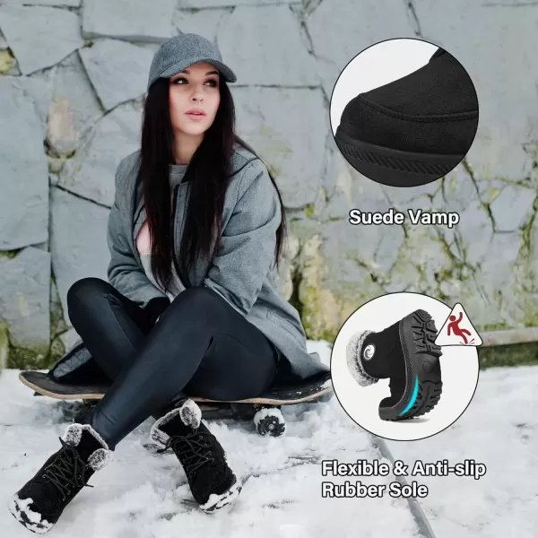 imageAlicegana Women Winter Boots Snow Warm Cotton Fur Lined Winter Shoes Lace Up Comfortable Non Slip Ankle Platform Boots Outdoor008 Black
