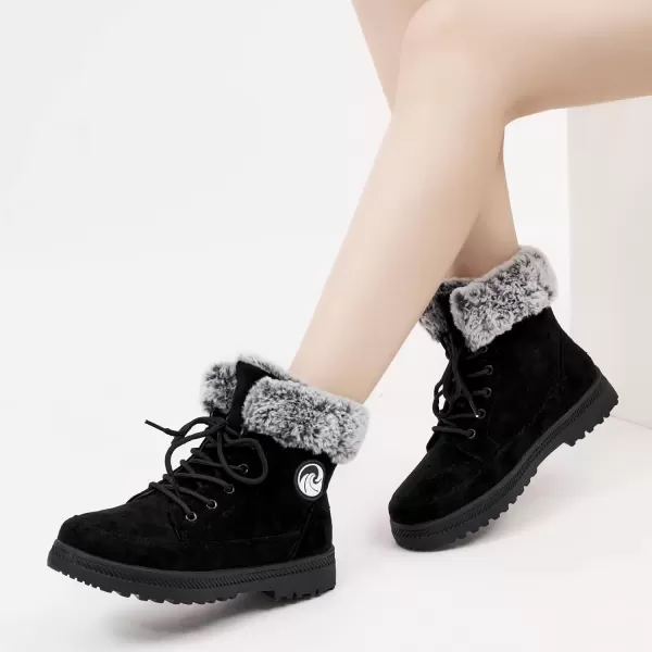 imageAlicegana Women Winter Boots Snow Warm Cotton Fur Lined Winter Shoes Lace Up Comfortable Non Slip Ankle Platform Boots Outdoor008 Black