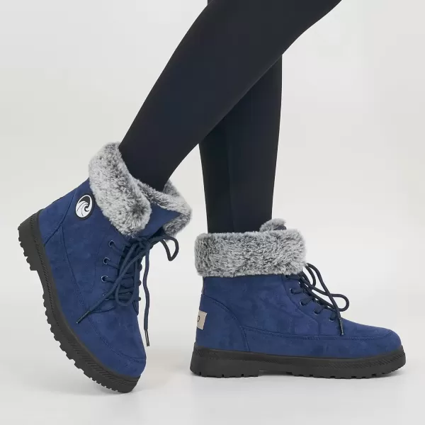 imageAlicegana Women Winter Boots Snow Warm Cotton Fur Lined Winter Shoes Lace Up Comfortable Non Slip Ankle Platform Boots Outdoor008 Blue