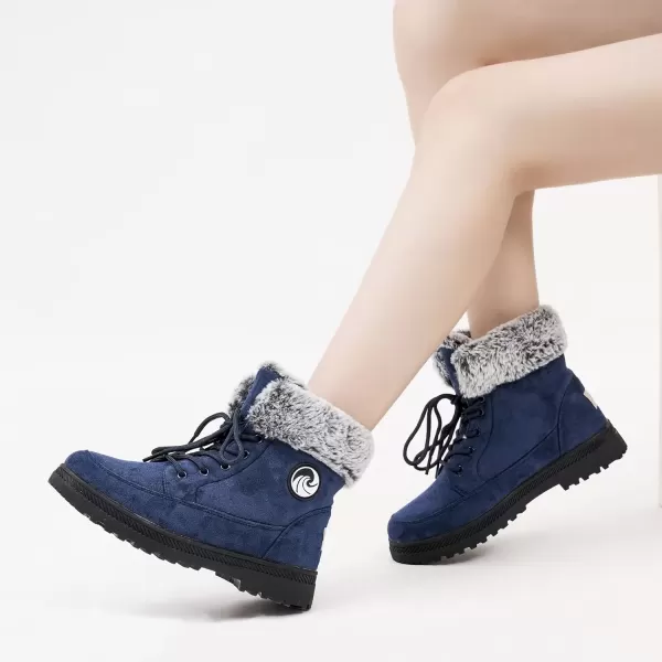 imageAlicegana Women Winter Boots Snow Warm Cotton Fur Lined Winter Shoes Lace Up Comfortable Non Slip Ankle Platform Boots Outdoor008 Blue
