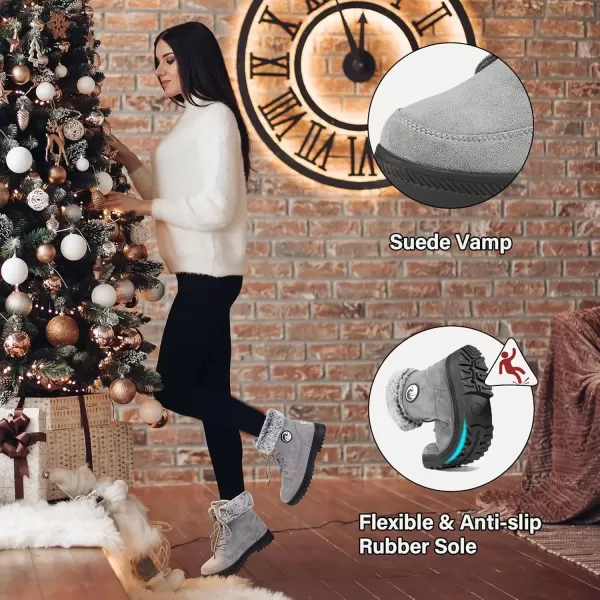 imageAlicegana Women Winter Boots Snow Warm Cotton Fur Lined Winter Shoes Lace Up Comfortable Non Slip Ankle Platform Boots Outdoor008 Grey