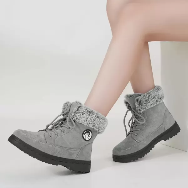 imageAlicegana Women Winter Boots Snow Warm Cotton Fur Lined Winter Shoes Lace Up Comfortable Non Slip Ankle Platform Boots Outdoor008 Grey