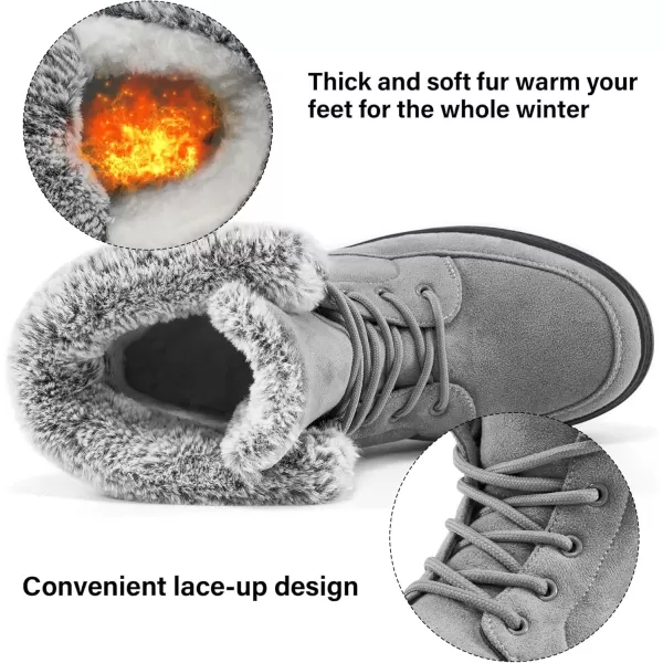 imageAlicegana Women Winter Boots Snow Warm Cotton Fur Lined Winter Shoes Lace Up Comfortable Non Slip Ankle Platform Boots Outdoor008 Grey