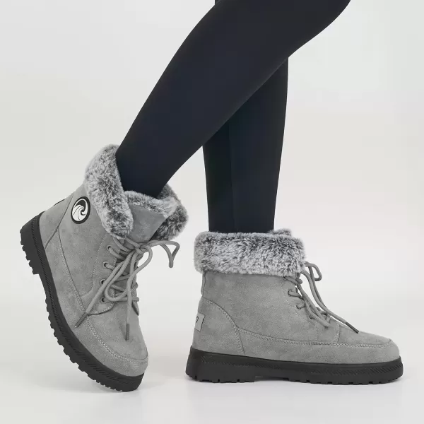 imageAlicegana Women Winter Boots Snow Warm Cotton Fur Lined Winter Shoes Lace Up Comfortable Non Slip Ankle Platform Boots Outdoor008 Grey