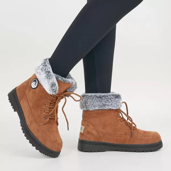 imageAlicegana Women Winter Boots Snow Warm Cotton Fur Lined Winter Shoes Lace Up Comfortable Non Slip Ankle Platform Boots Outdoor008 Khaki