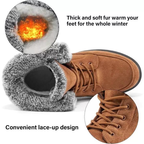 imageAlicegana Women Winter Boots Snow Warm Cotton Fur Lined Winter Shoes Lace Up Comfortable Non Slip Ankle Platform Boots Outdoor008 Khaki