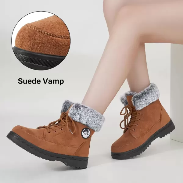 imageAlicegana Women Winter Boots Snow Warm Cotton Fur Lined Winter Shoes Lace Up Comfortable Non Slip Ankle Platform Boots Outdoor008 Khaki