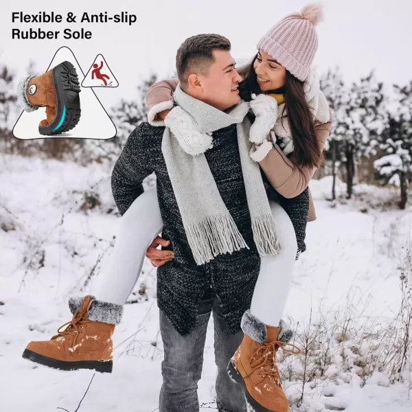 imageAlicegana Women Winter Boots Snow Warm Cotton Fur Lined Winter Shoes Lace Up Comfortable Non Slip Ankle Platform Boots Outdoor008 Khaki