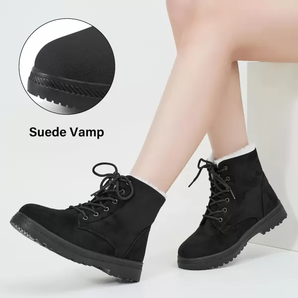 imageAlicegana Women Winter Boots Snow Warm Cotton Fur Lined Winter Shoes Lace Up Comfortable Non Slip Ankle Platform Boots OutdoorBlack