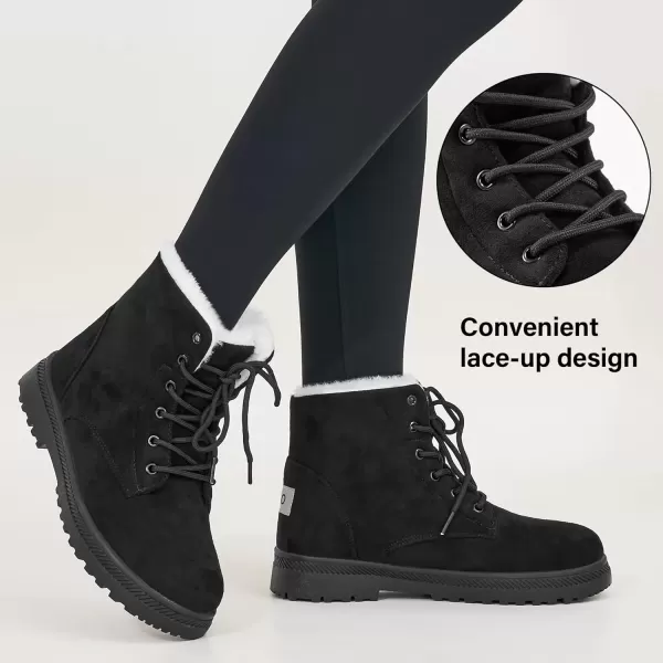 imageAlicegana Women Winter Boots Snow Warm Cotton Fur Lined Winter Shoes Lace Up Comfortable Non Slip Ankle Platform Boots OutdoorBlack