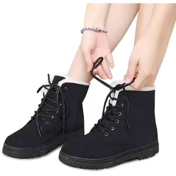 imageAlicegana Women Winter Boots Snow Warm Cotton Fur Lined Winter Shoes Lace Up Comfortable Non Slip Ankle Platform Boots OutdoorBlack