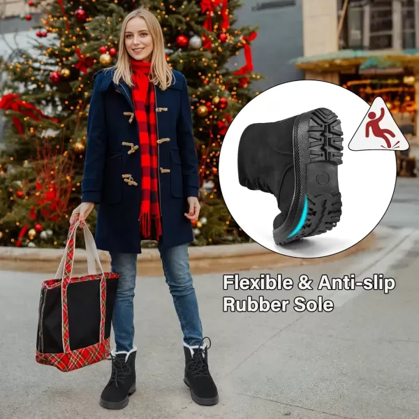 imageAlicegana Women Winter Boots Snow Warm Cotton Fur Lined Winter Shoes Lace Up Comfortable Non Slip Ankle Platform Boots OutdoorBlack