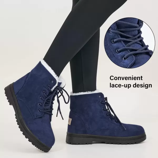 imageAlicegana Women Winter Boots Snow Warm Cotton Fur Lined Winter Shoes Lace Up Comfortable Non Slip Ankle Platform Boots OutdoorBlue
