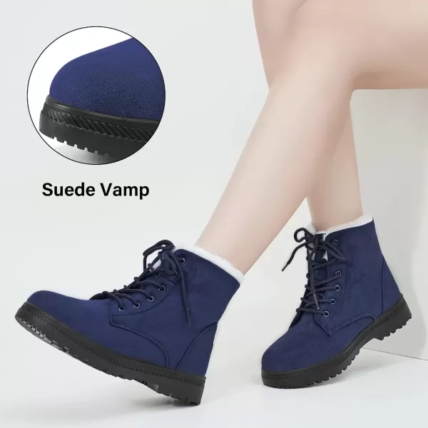 imageAlicegana Women Winter Boots Snow Warm Cotton Fur Lined Winter Shoes Lace Up Comfortable Non Slip Ankle Platform Boots OutdoorBlue