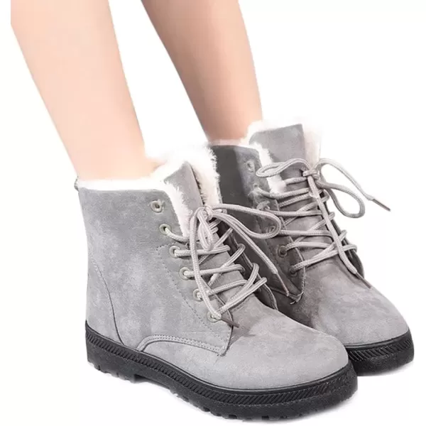 imageAlicegana Women Winter Boots Snow Warm Cotton Fur Lined Winter Shoes Lace Up Comfortable Non Slip Ankle Platform Boots OutdoorGrey