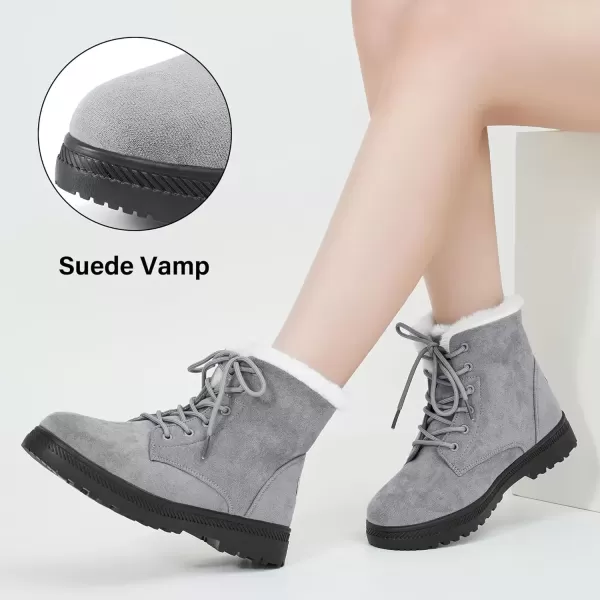 imageAlicegana Women Winter Boots Snow Warm Cotton Fur Lined Winter Shoes Lace Up Comfortable Non Slip Ankle Platform Boots OutdoorGrey