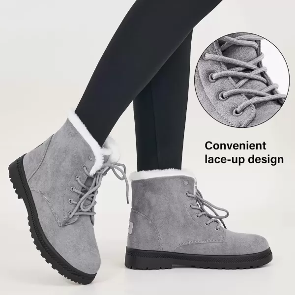 imageAlicegana Women Winter Boots Snow Warm Cotton Fur Lined Winter Shoes Lace Up Comfortable Non Slip Ankle Platform Boots OutdoorGrey