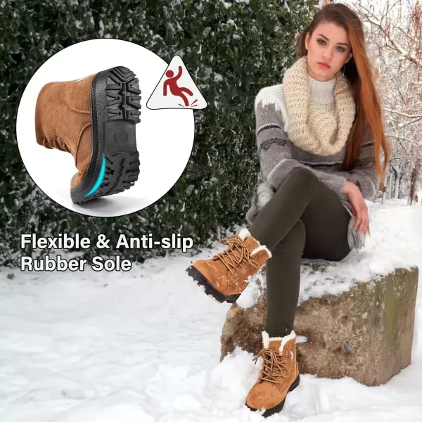 imageAlicegana Women Winter Boots Snow Warm Cotton Fur Lined Winter Shoes Lace Up Comfortable Non Slip Ankle Platform Boots OutdoorKhaki