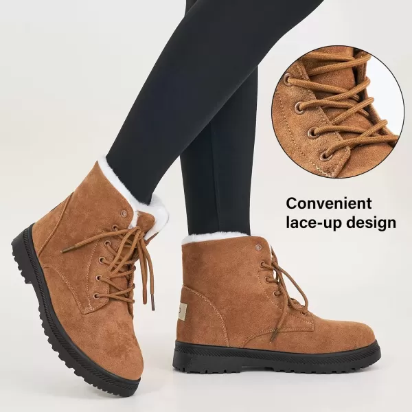 imageAlicegana Women Winter Boots Snow Warm Cotton Fur Lined Winter Shoes Lace Up Comfortable Non Slip Ankle Platform Boots OutdoorKhaki