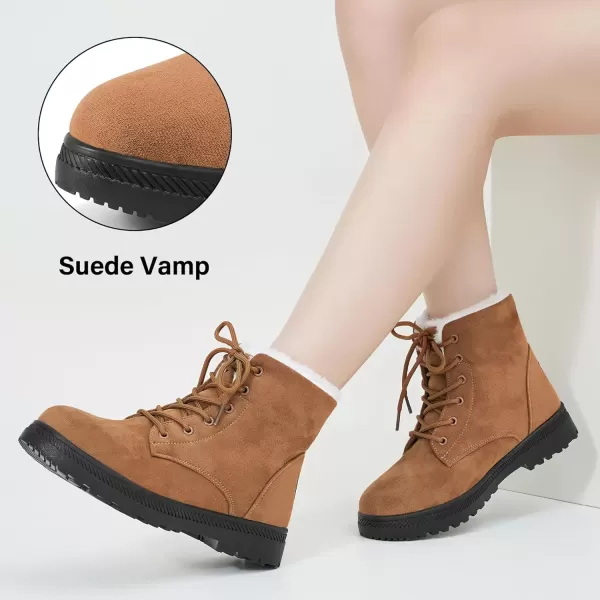 imageAlicegana Women Winter Boots Snow Warm Cotton Fur Lined Winter Shoes Lace Up Comfortable Non Slip Ankle Platform Boots OutdoorKhaki