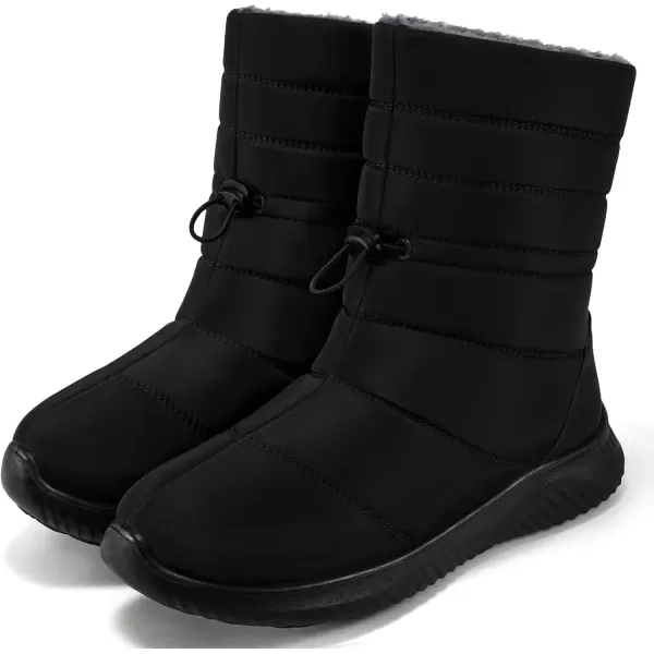 imageAlicegana Womens Winter Snow Boots Waterproof Warm Fur Lined Shoes Mid Calf Slip on Comfortable Booties Non Slip Boot for WomenBlack