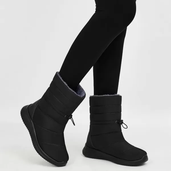 imageAlicegana Womens Winter Snow Boots Waterproof Warm Fur Lined Shoes Mid Calf Slip on Comfortable Booties Non Slip Boot for WomenBlack