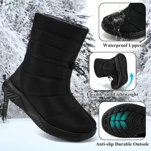 imageAlicegana Womens Winter Snow Boots Waterproof Warm Fur Lined Shoes Mid Calf Slip on Comfortable Booties Non Slip Boot for WomenBlack