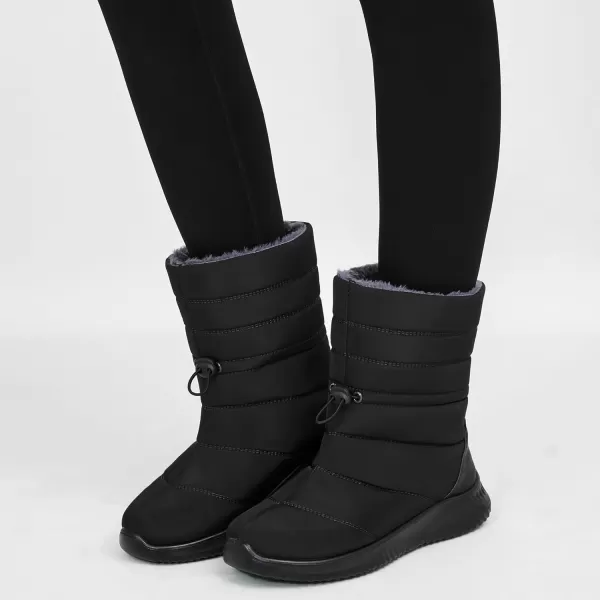 imageAlicegana Womens Winter Snow Boots Waterproof Warm Fur Lined Shoes Mid Calf Slip on Comfortable Booties Non Slip Boot for WomenBlack