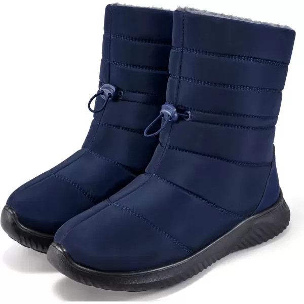 imageAlicegana Womens Winter Snow Boots Waterproof Warm Fur Lined Shoes Mid Calf Slip on Comfortable Booties Non Slip Boot for WomenBlue